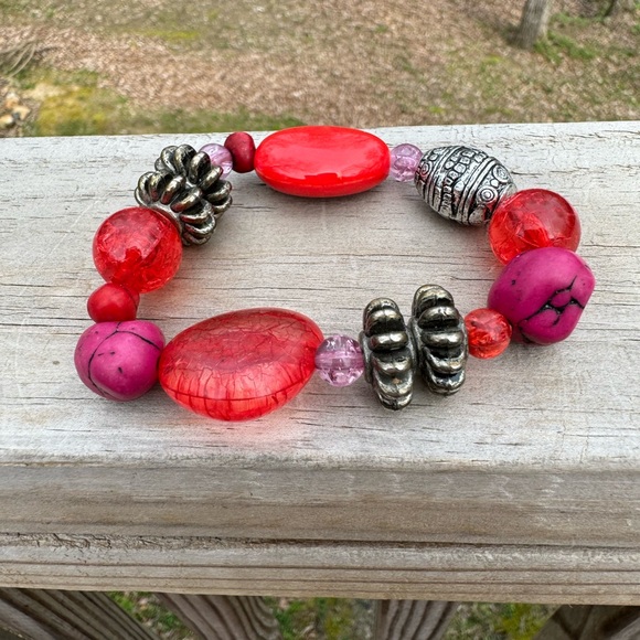 The Loft Bracelet, Pink, Red and Silver Tone Beads - Picture 2 of 2